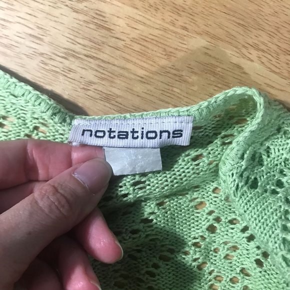 Vintage USA Notations Women's Medium Crop Neon Green Crochet Knit Open Front Car - Picture 7 of 14